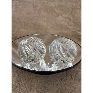 Set of 2 Pier 1 One Imports Hand Blown Clear Swirl Glass Round Candle Holders